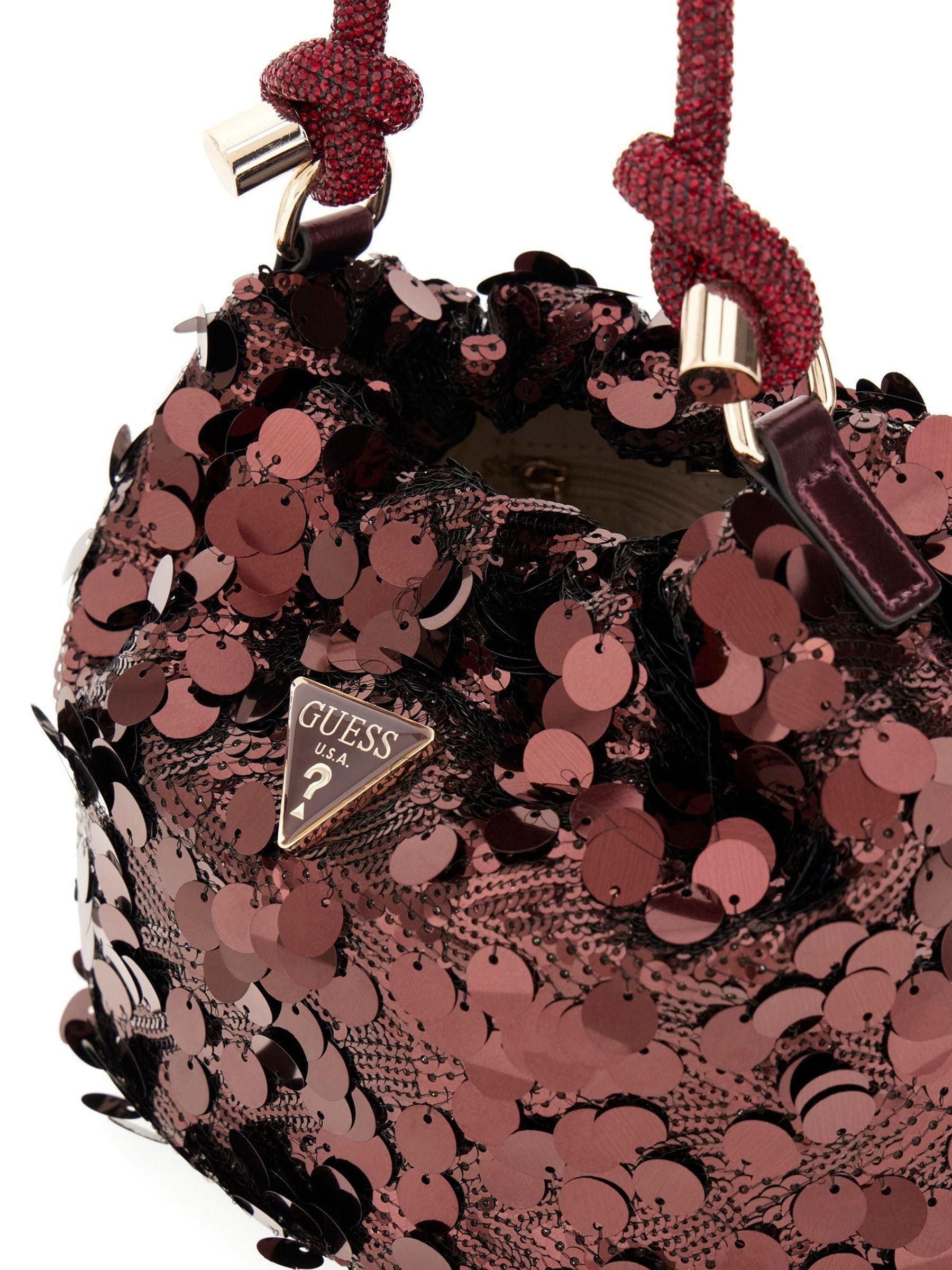 Guess Red Sequin Top Handle Pouch Bag, UK version