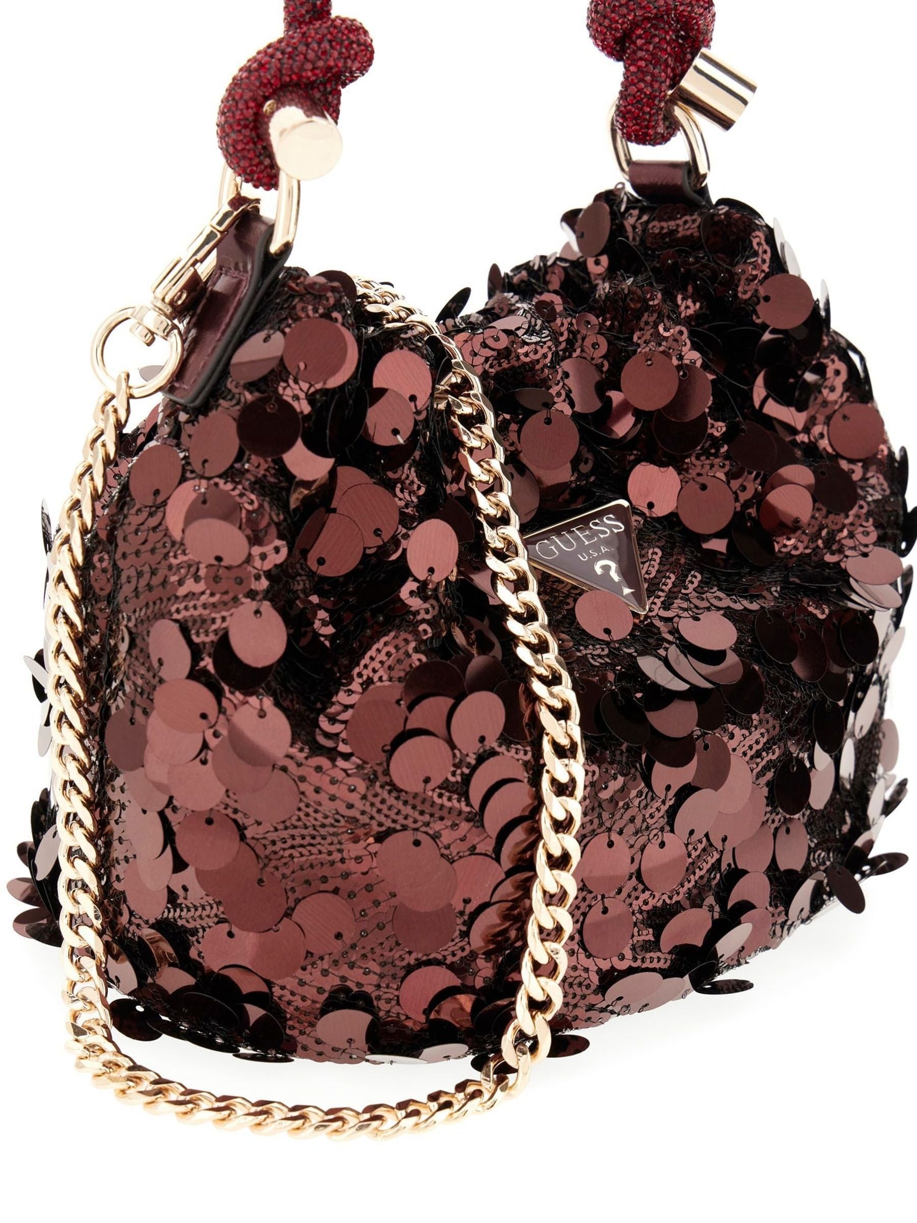 Guess Red Sequin Top Handle Pouch Bag, UK version
