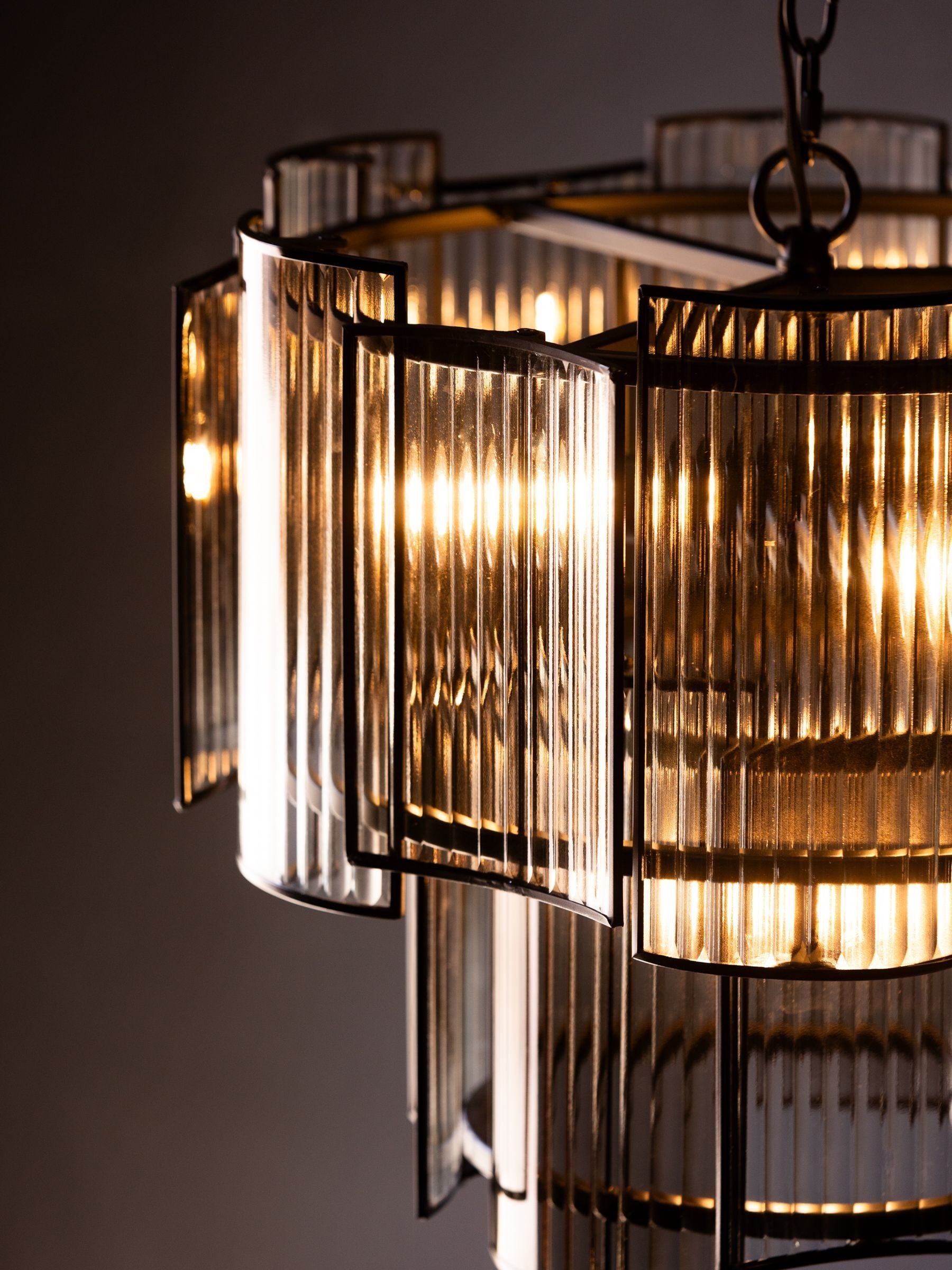 Rockett St George clear ribbed glass loft chandelier 136.5cm high - British product
