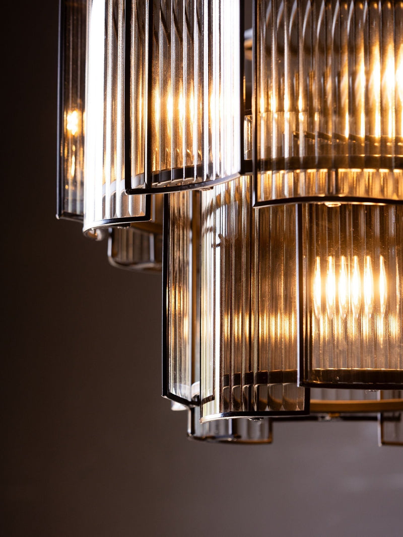 Rockett St George clear ribbed glass loft chandelier 136.5cm high - British product