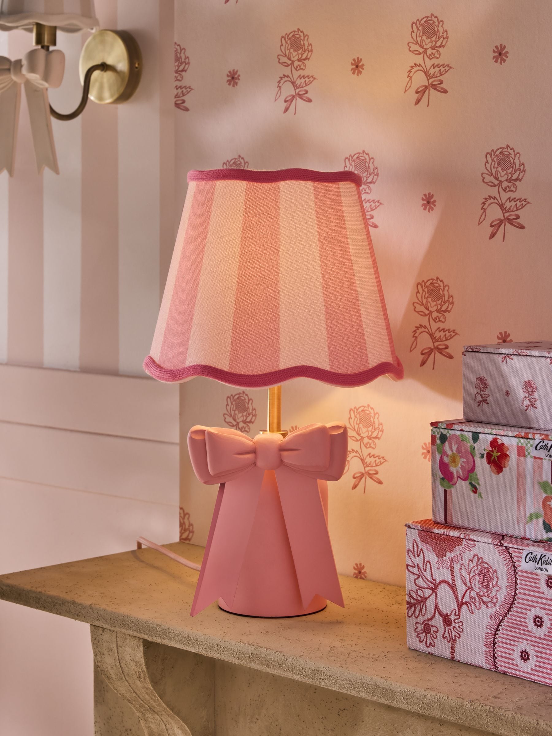 Cath Kidston Pink White Cream Canopy Bow Table Lamp (British brand)