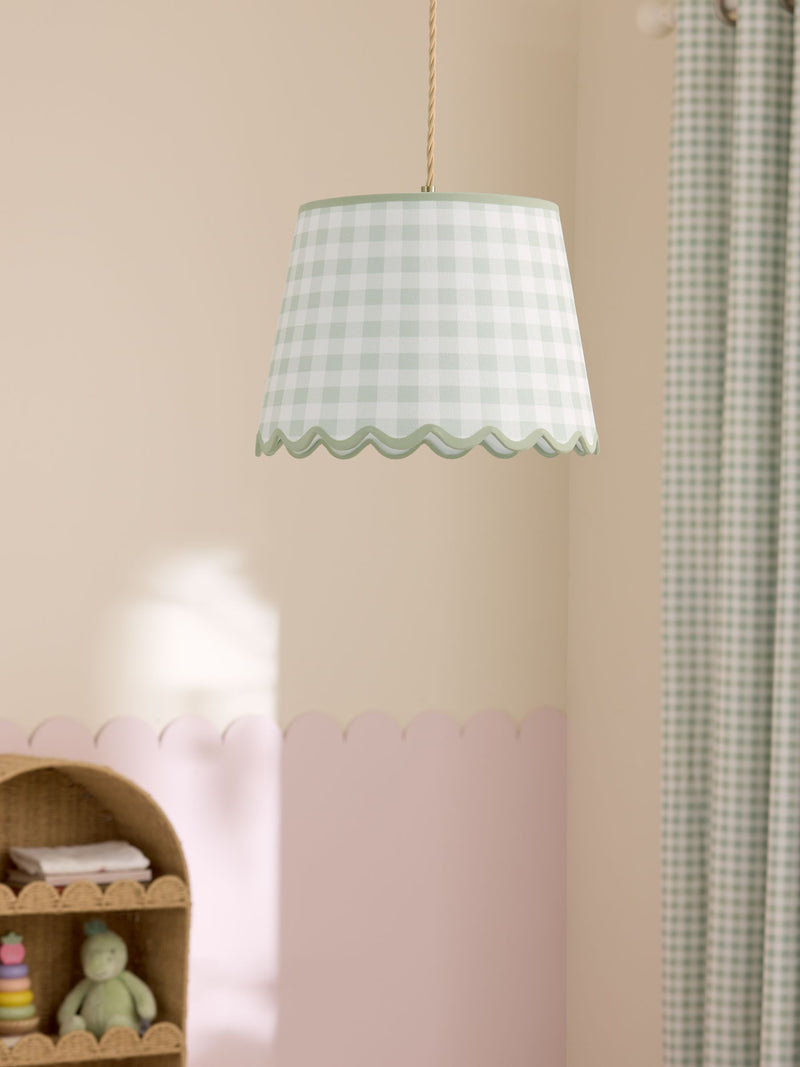Jojo Maman Bébé green ecru gingham scallop ceiling shade 30.5cm (British brand)