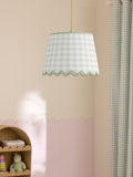 Jojo Maman Bébé green ecru gingham scallop ceiling shade 30.5cm (British brand)