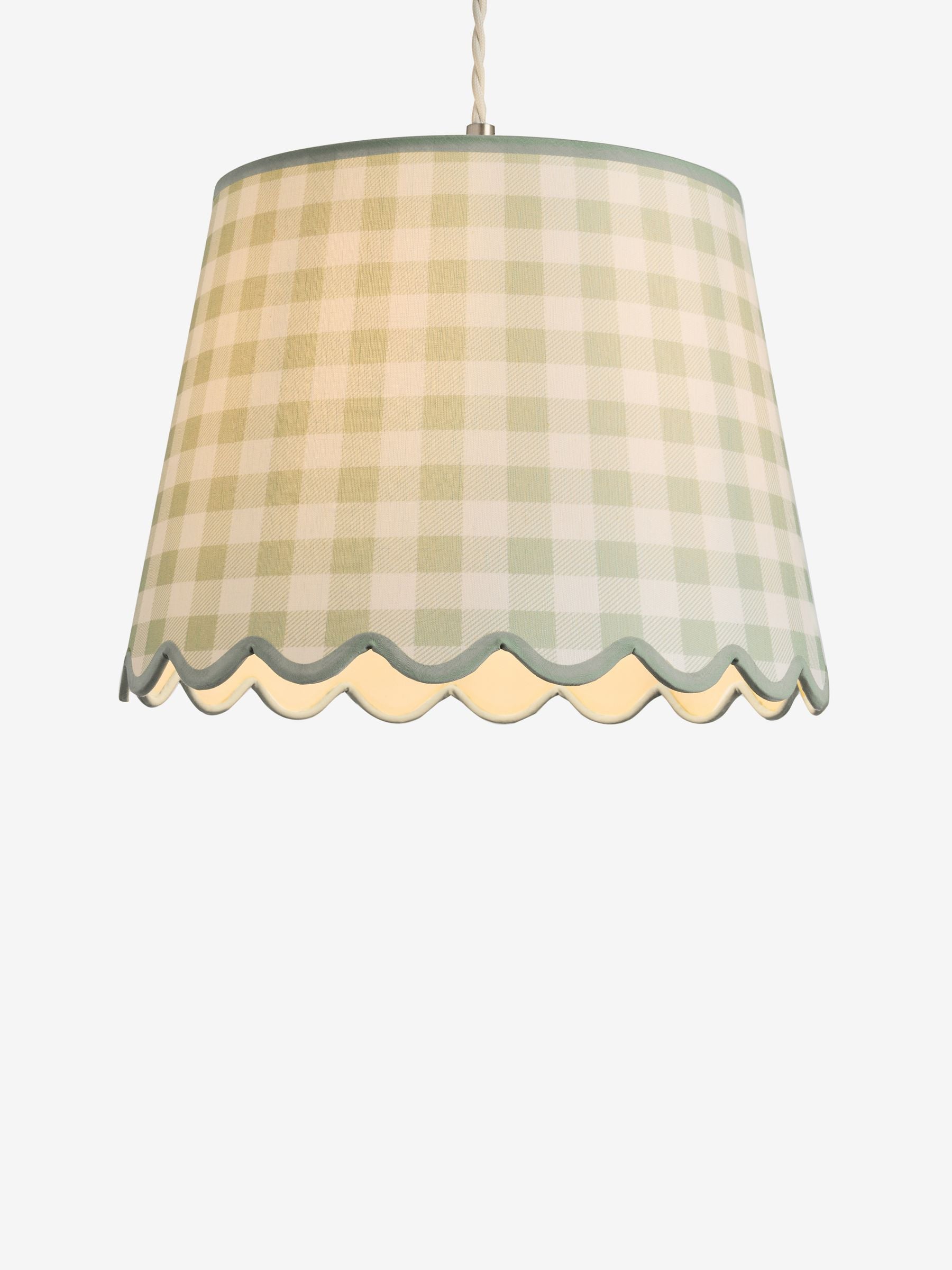 Jojo Maman Bébé green ecru gingham scallop ceiling shade 30.5cm (British brand)
