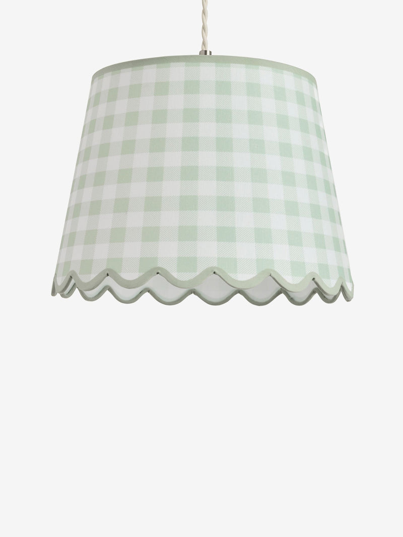Jojo Maman Bébé green ecru gingham scallop ceiling shade 30.5cm (British brand)