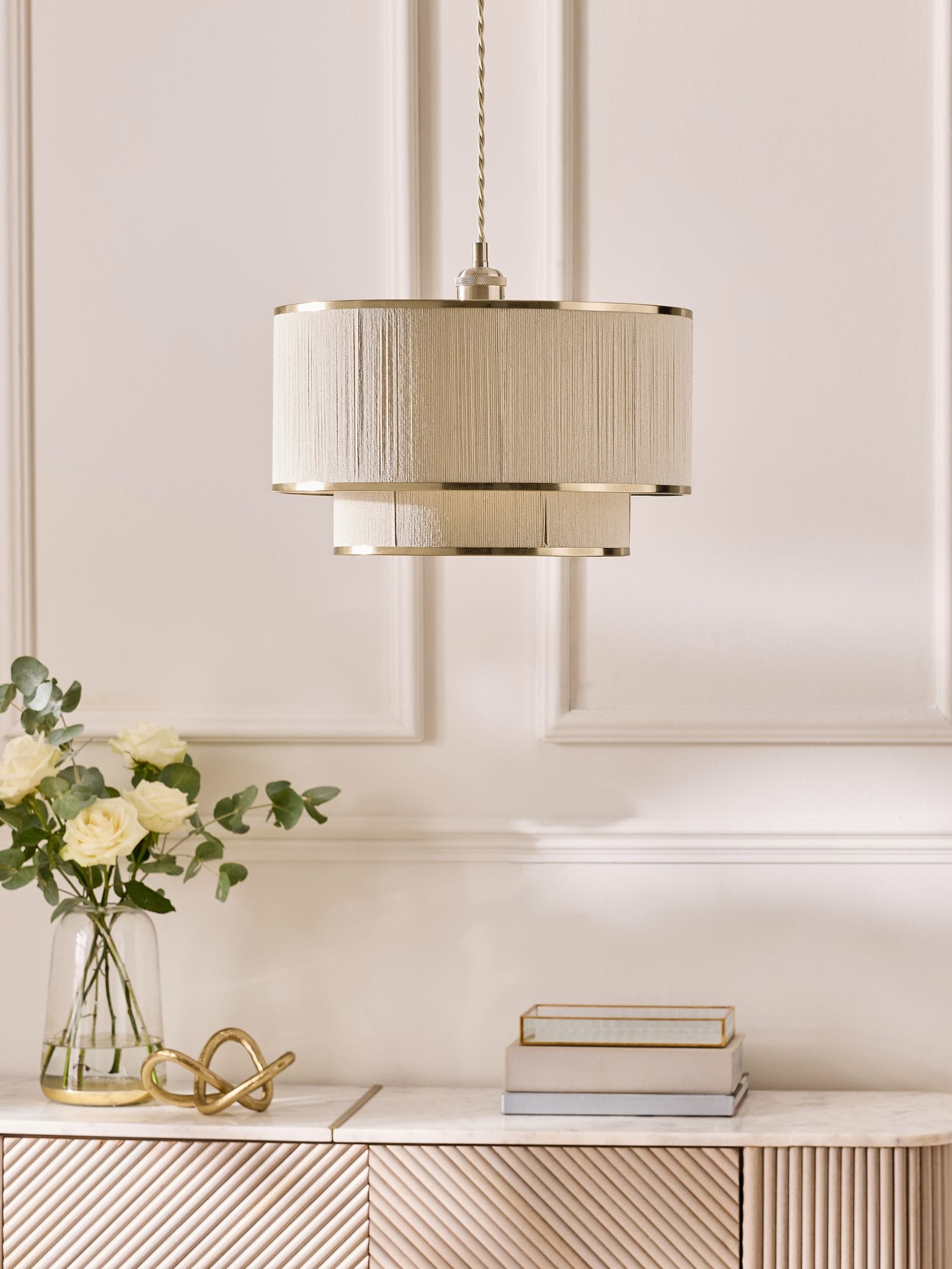 Lipsy cream wrapped two-tier easyfit lamp shade, imported from the UK