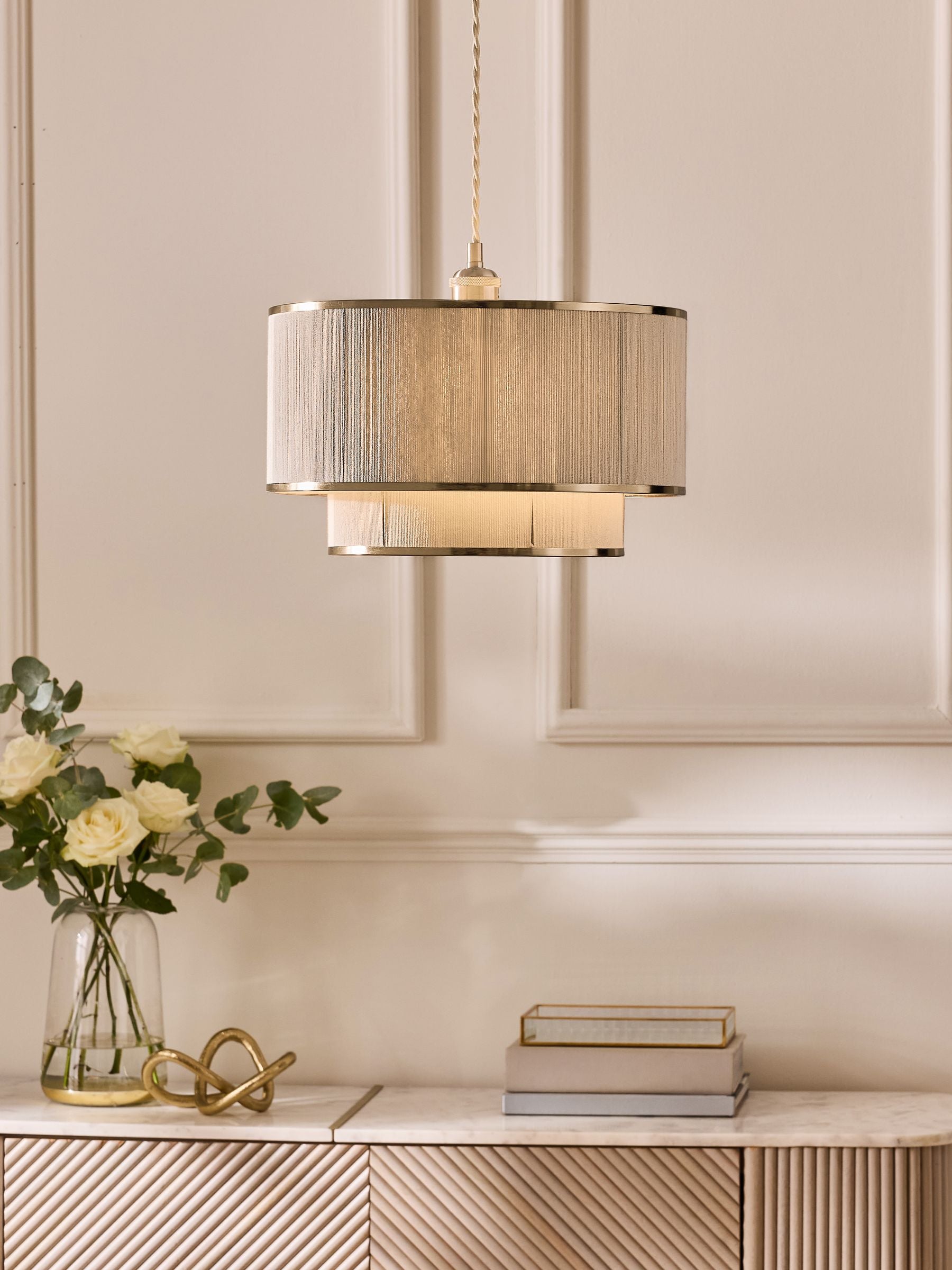 Lipsy cream wrapped two-tier easyfit lamp shade, imported from the UK