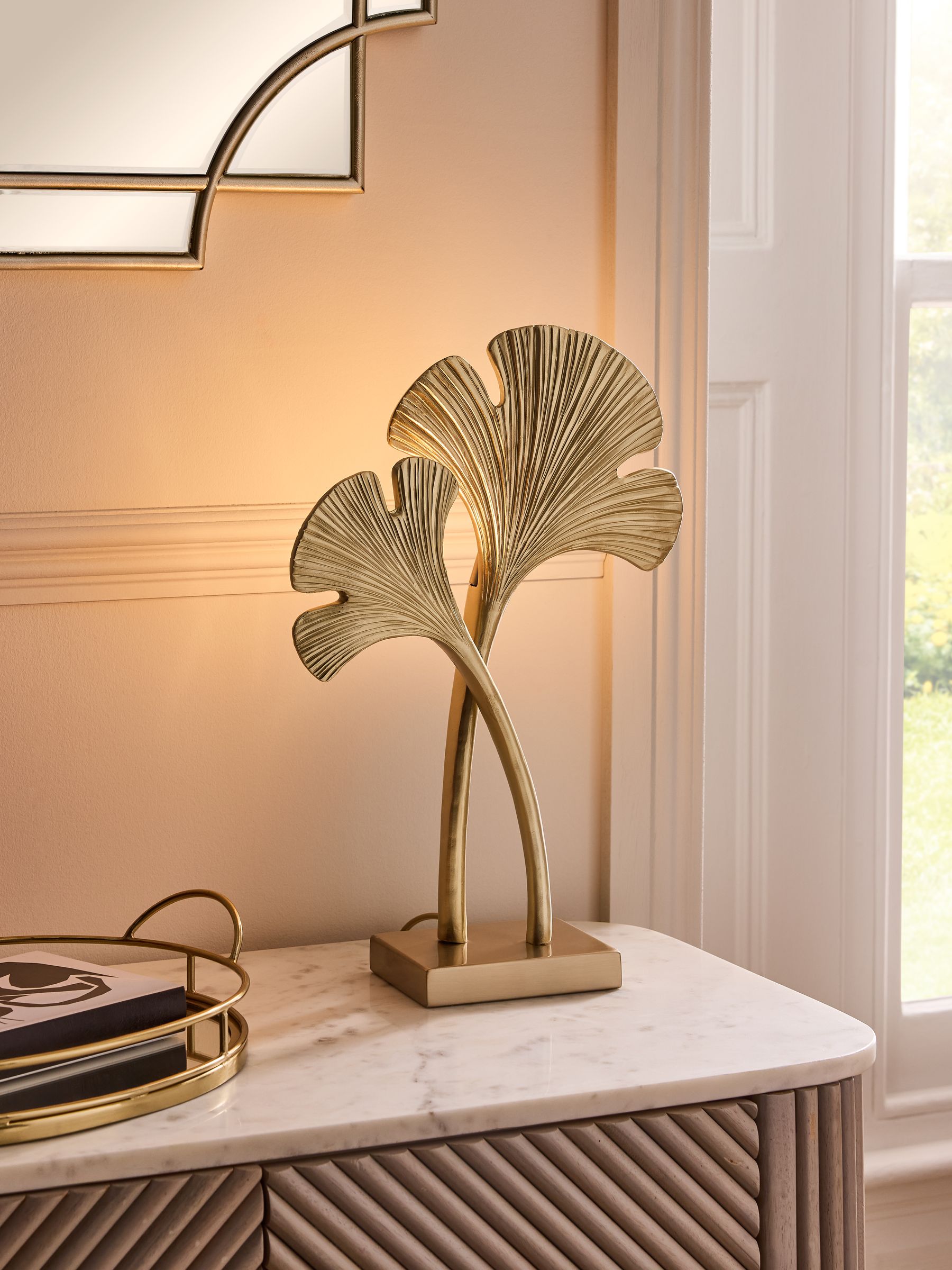 Lipsy brass ginkgo leaf table lamp 41cm, imported from the UK
