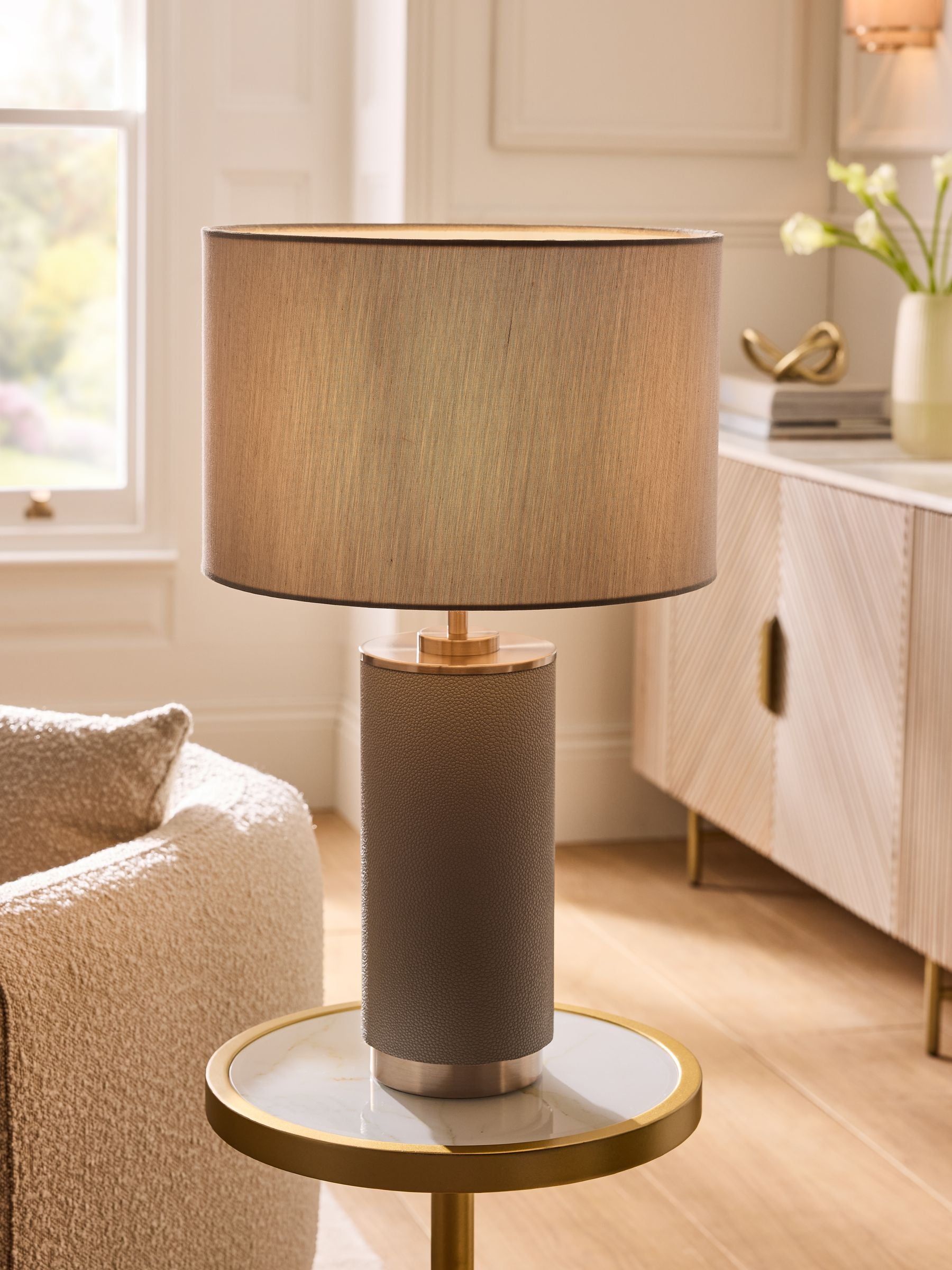 Lipsy grey faux leather table lamp 53cm, imported from the UK
