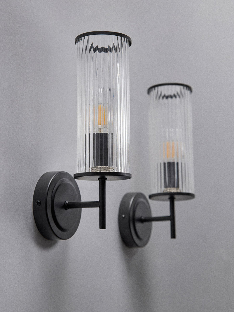 THE SET black ribbed glass wall lights 2-pack - British product