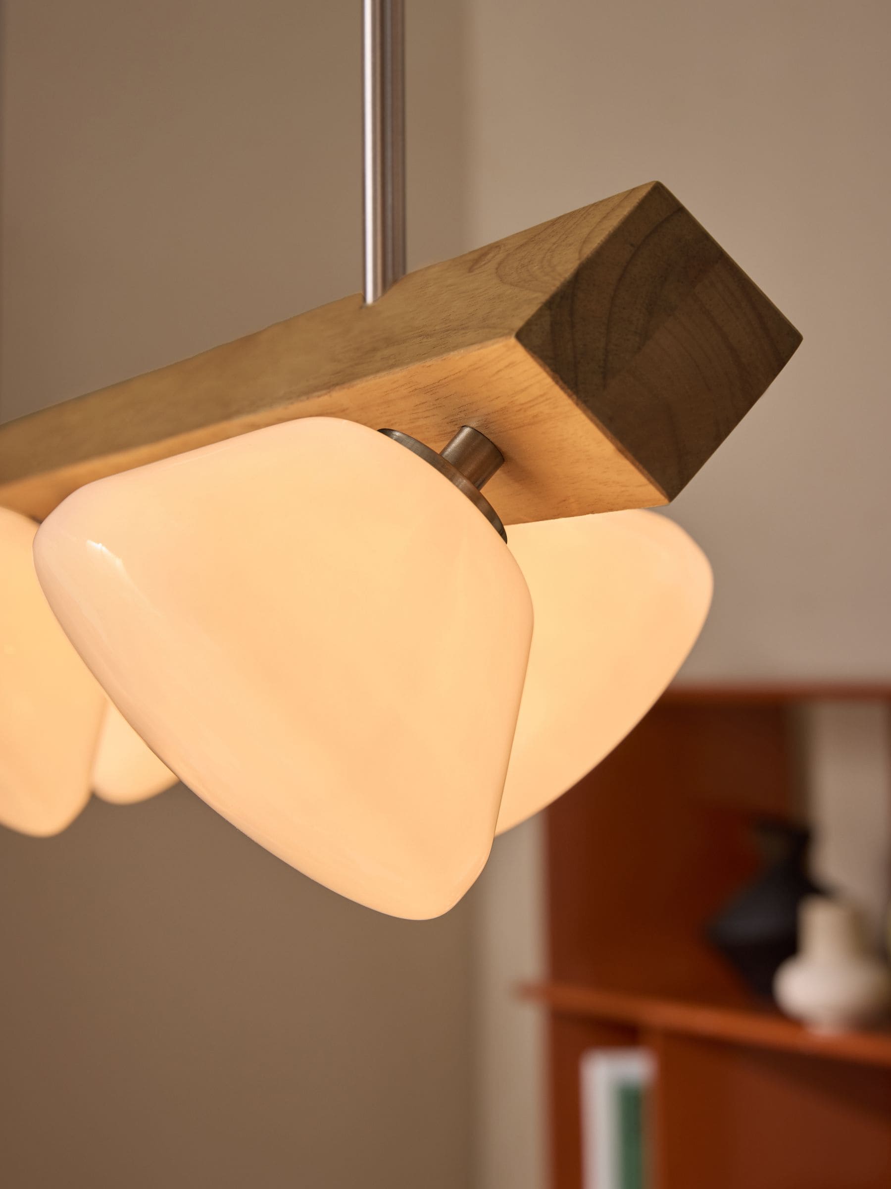MADE.COM Cillian Diner Light pendant, natural wood and frosted glass - British product
