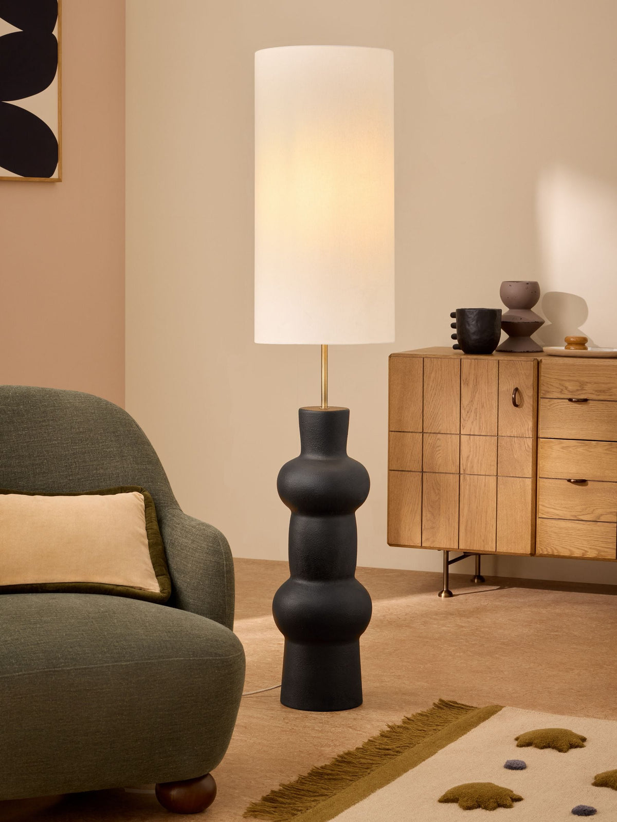 MADE.COM black ceramic Freyja floor lamp 146cm, imported from the UK