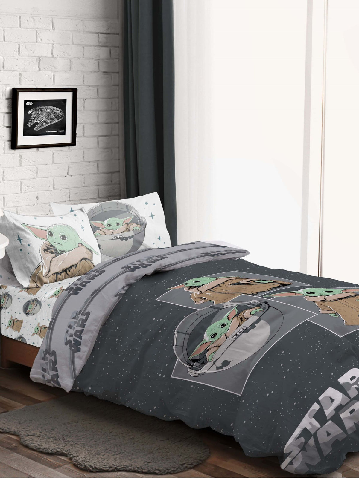 Jay Franco Grey Star Wars Mandalorian Curious Child 100% Cotton 3 Duvet Set