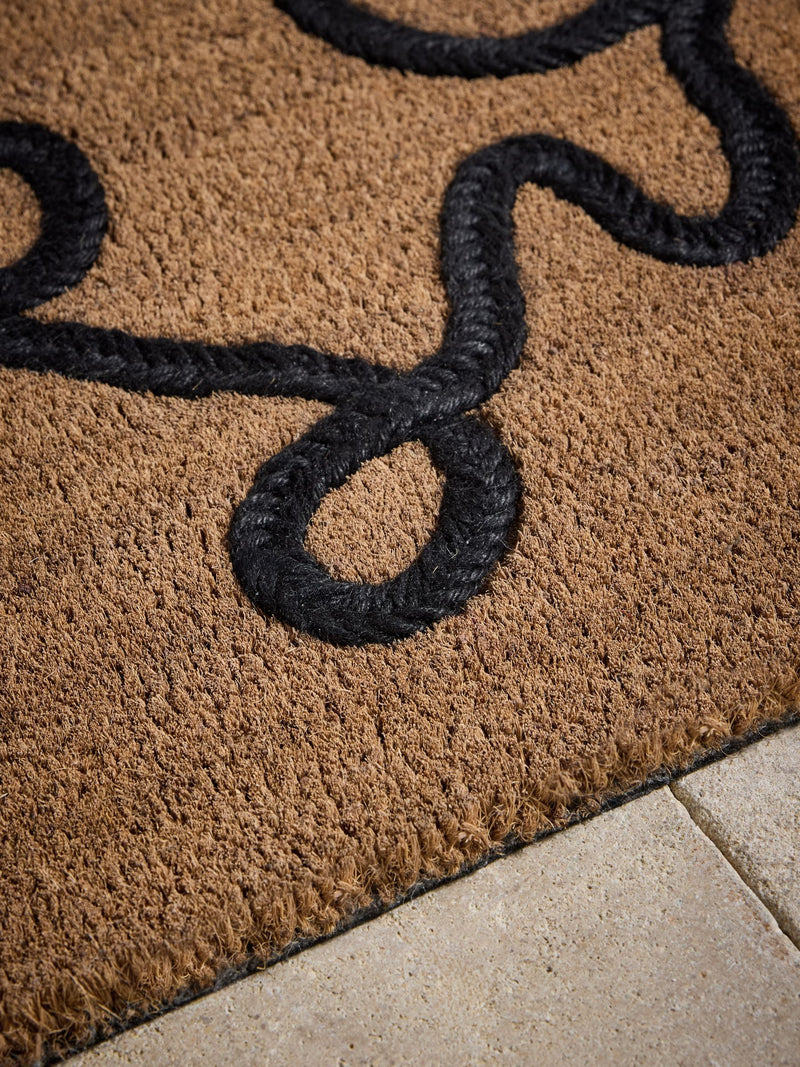 Black braided bow coir doormat, UK version