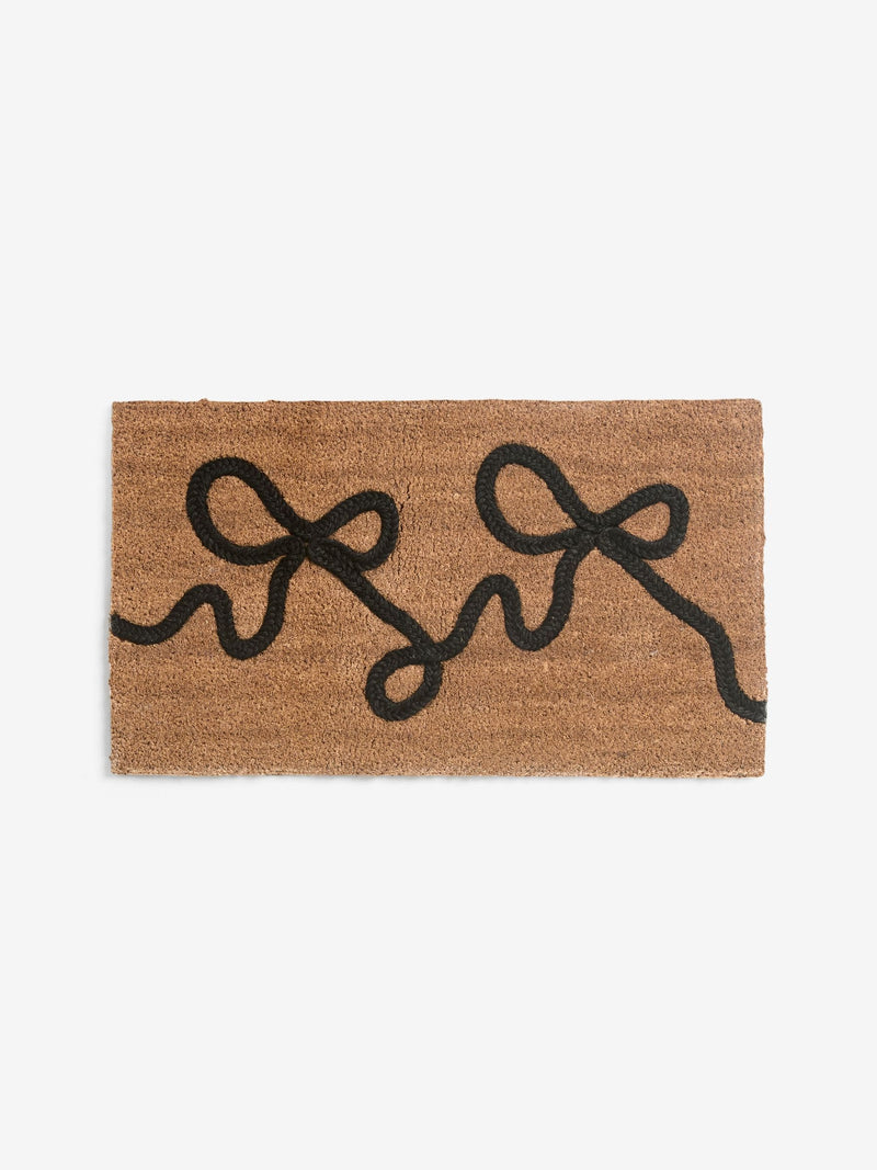 Black braided bow coir doormat, UK version