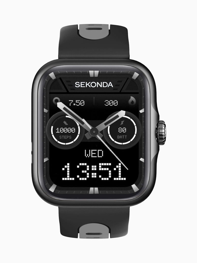 Sekonda black 39mm GPS smartwatch with silicone strap (British brand)