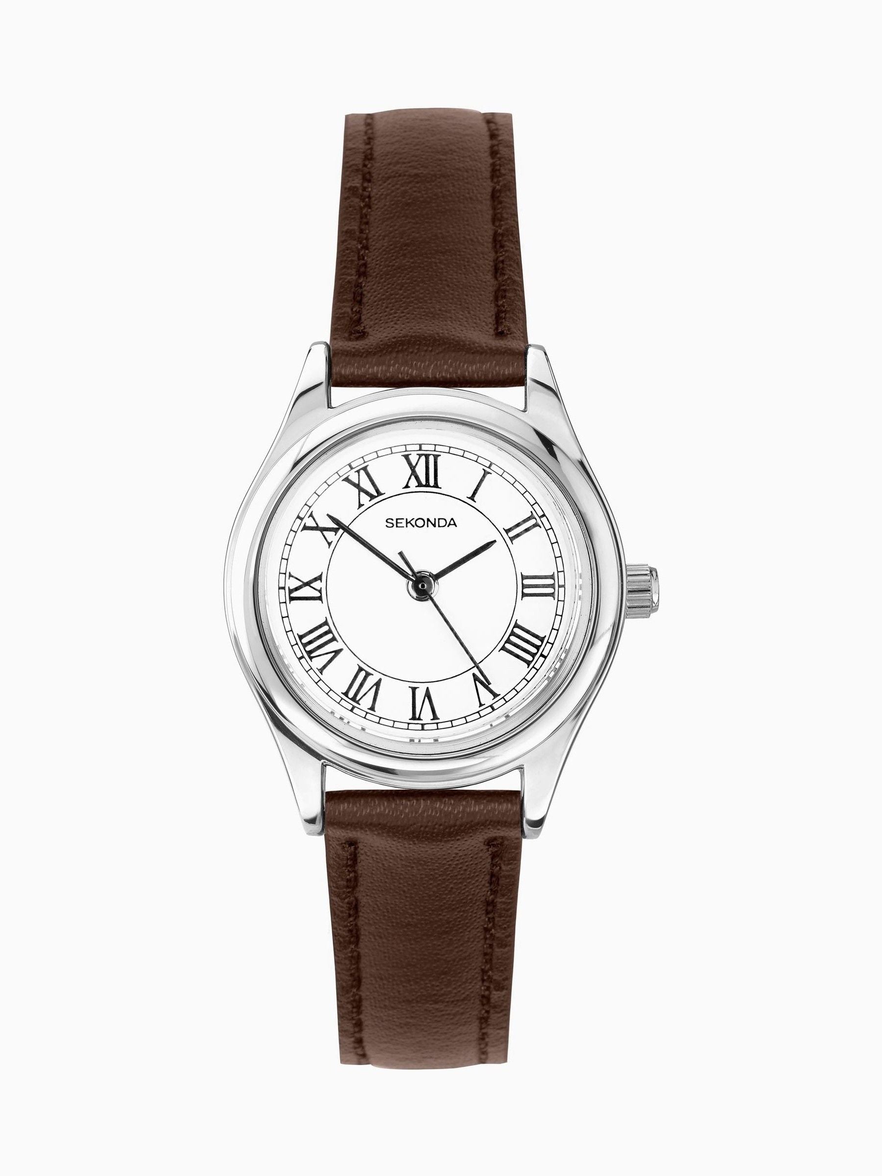 Klassische Damenuhr mit silbernem Legierungsgehäuse und braunem Lederarmband, 25mm, wasserdicht
