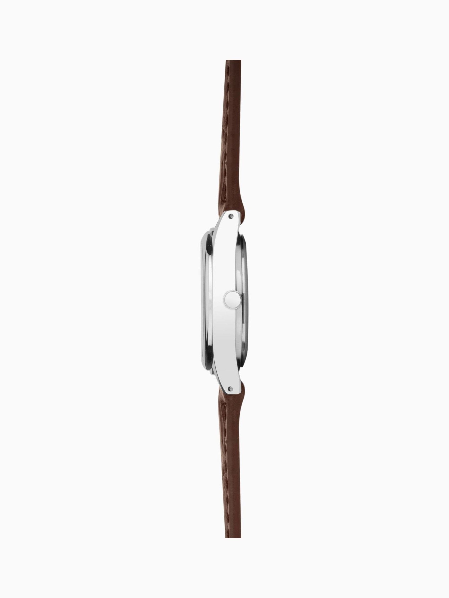 Ladies' Classic Watch with Silver Alloy Case and Brown Leather Strap, 25mm, Water Resistant