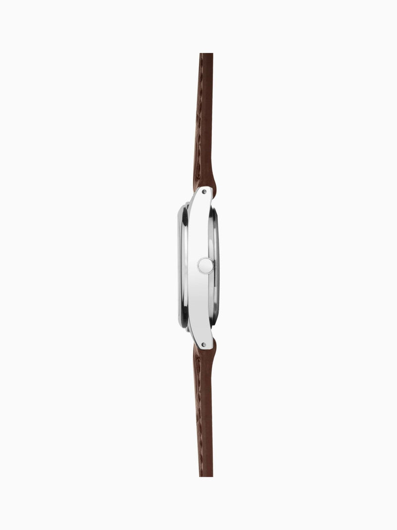 Ladies' Classic Watch with Silver Alloy Case and Brown Leather Strap, 25mm, Water Resistant