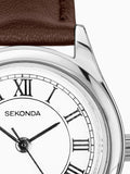 Ladies' Classic Watch with Silver Alloy Case and Brown Leather Strap, 25mm, Water Resistant