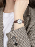 Ladies' Classic Watch with Silver Alloy Case and Brown Leather Strap, 25mm, Water Resistant