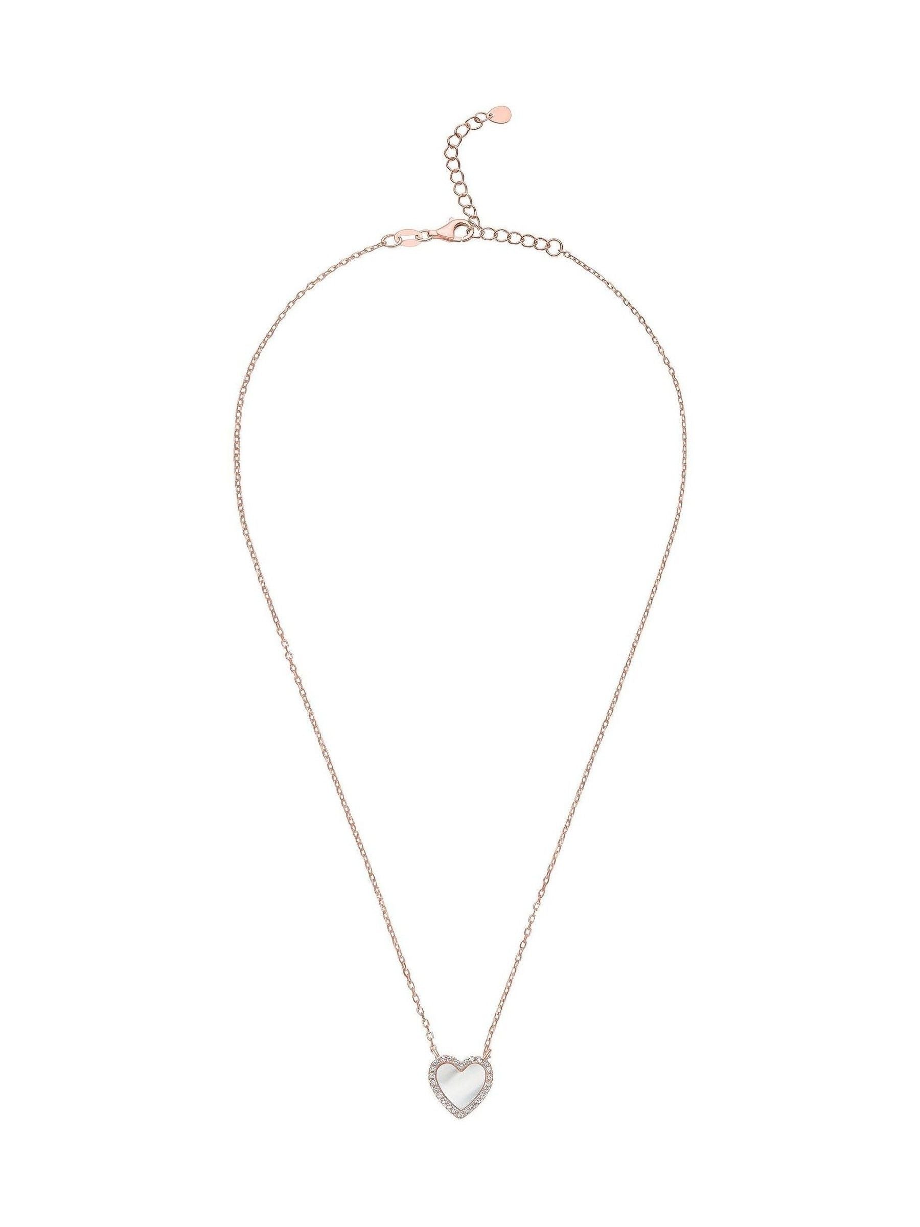 Rose Gold Plated Heart Necklace with Mother of Pearl and Cubic Zirconia 44cm