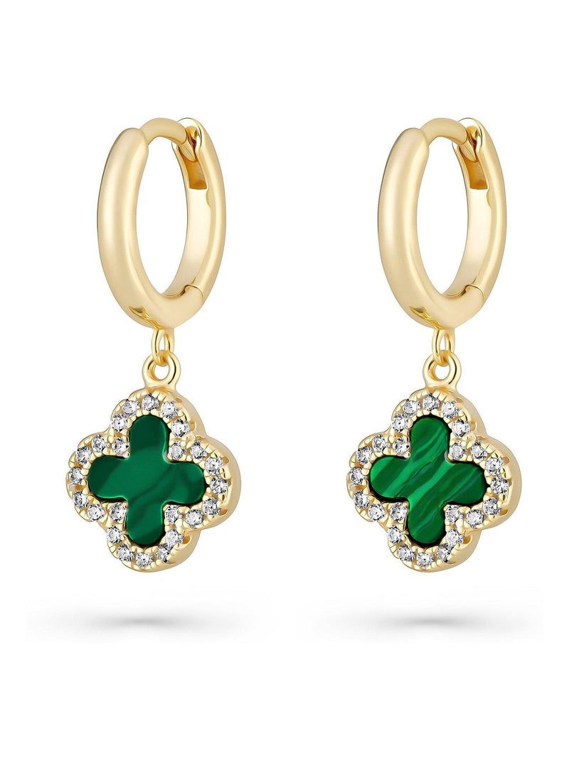 Beaverbrooks clover hoop earrings 23mm with cubic zirconia and onyx - British product