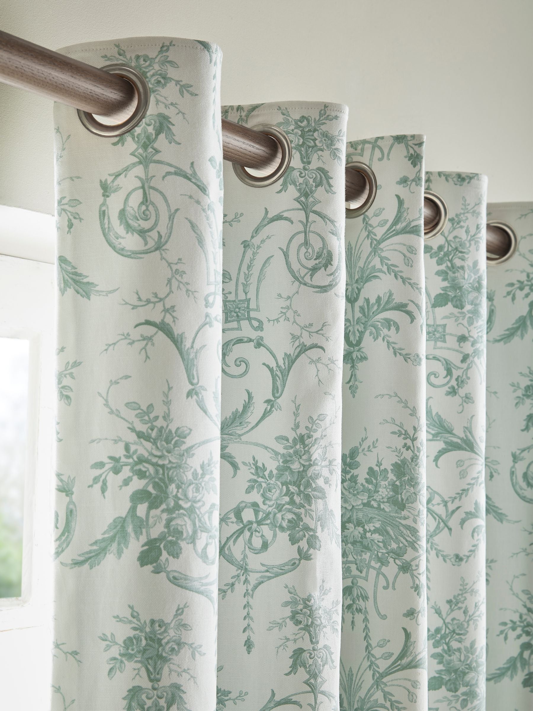 Laura Ashley dark sage Tuileries eyelet curtains, imported from the UK