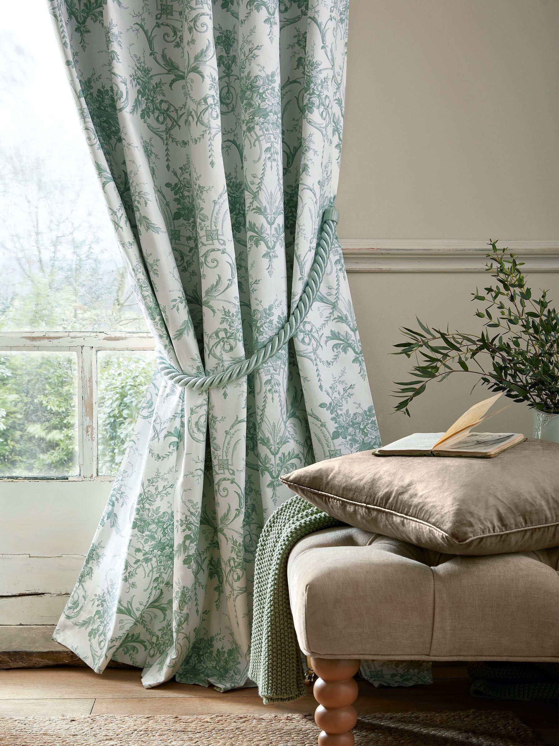 Laura Ashley dark sage Tuileries eyelet curtains, imported from the UK