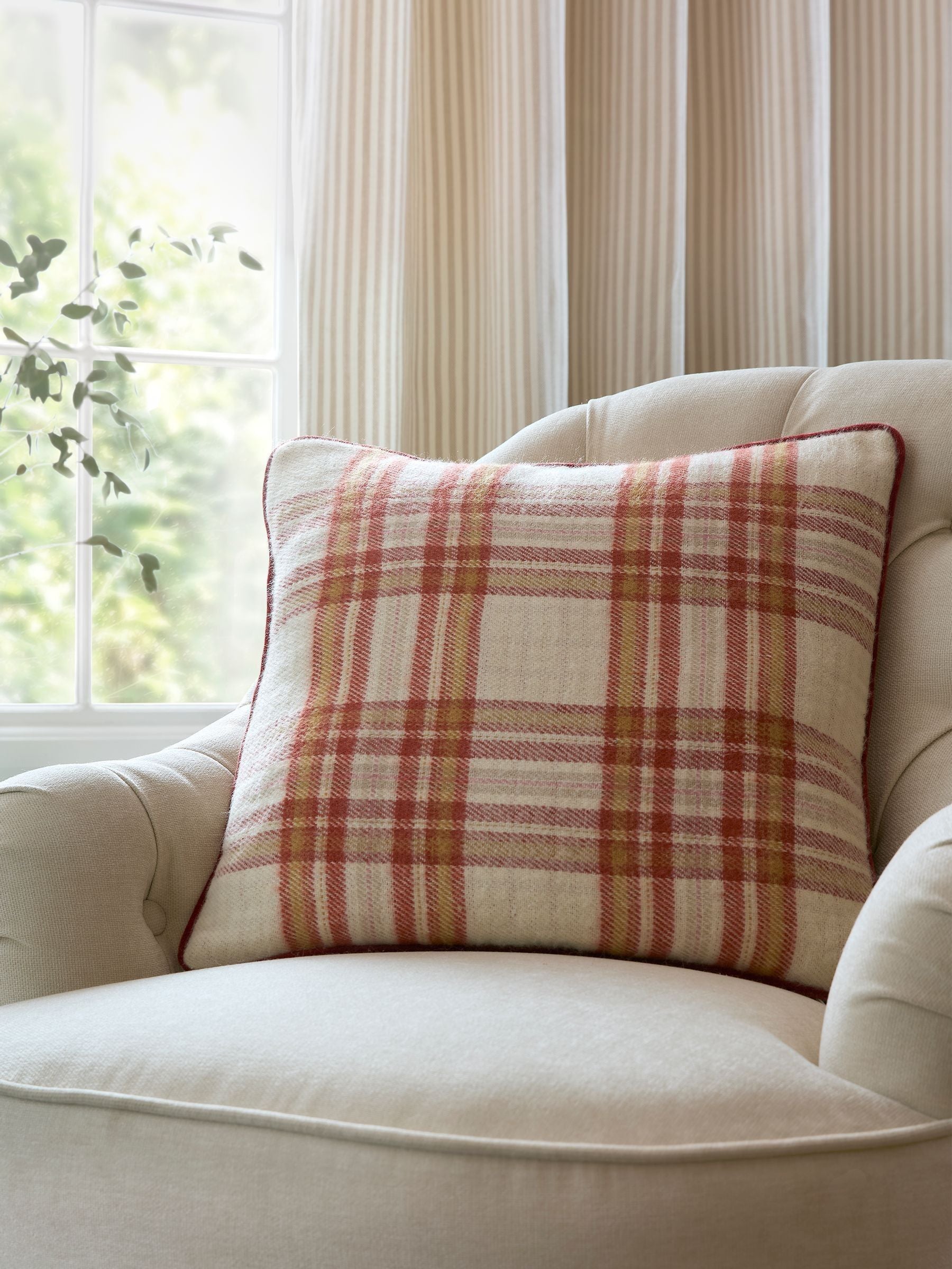 Laura Ashley Orange Russet Padbury Check cushion - British product
