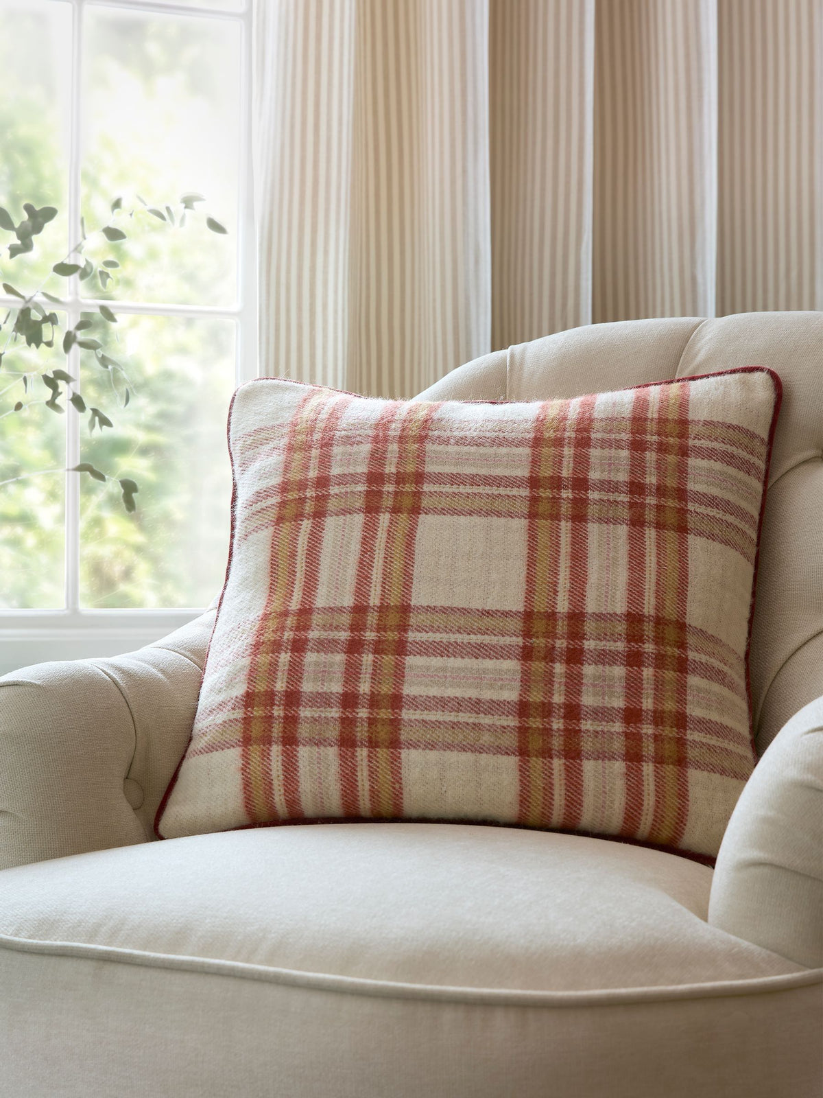 Laura Ashley Orange Russet Padbury Check cushion - British product