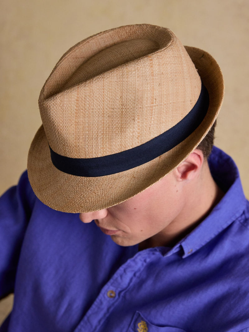 Joules Halstow natural trilby hat straw, imported from the UK