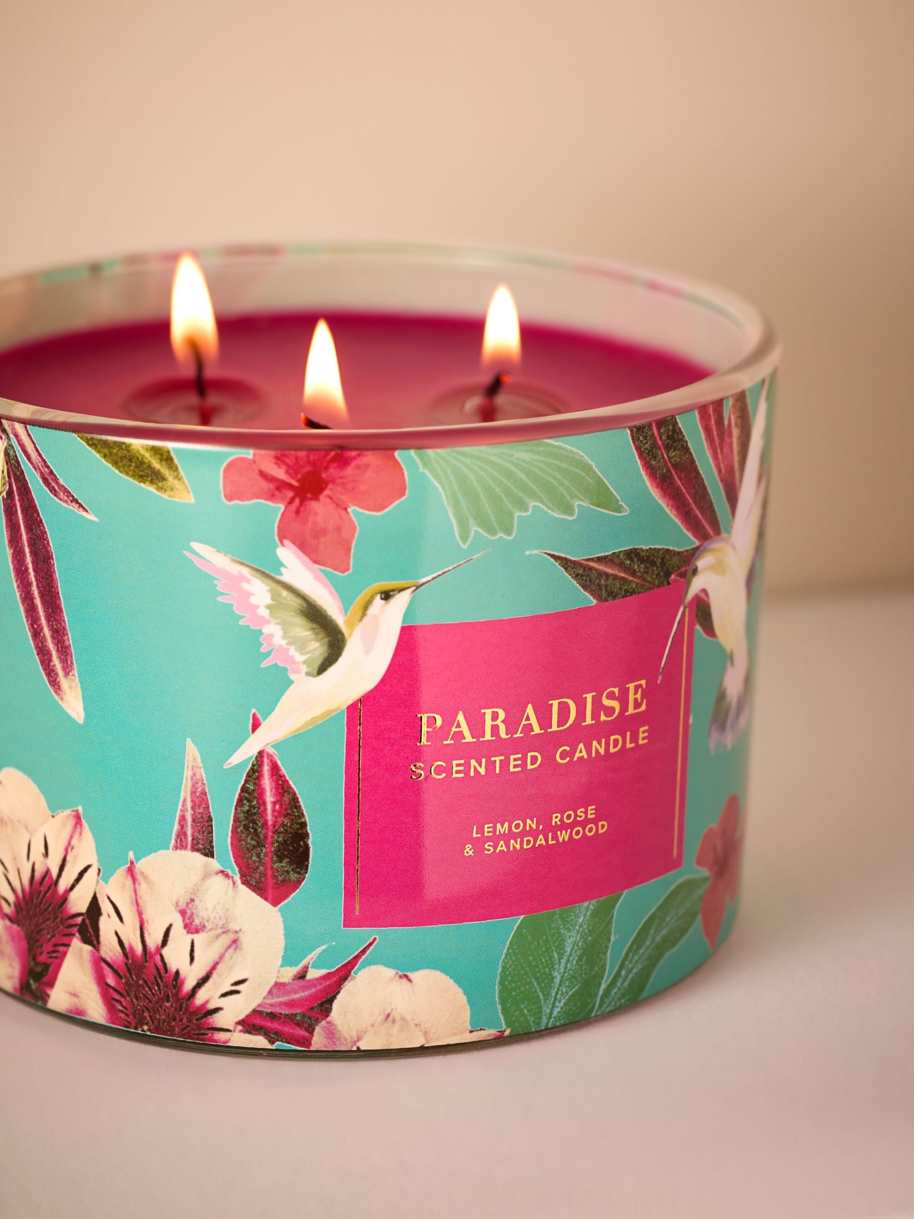 Just Pink Paradise 3 wick candle with exotic fragrance, UK version