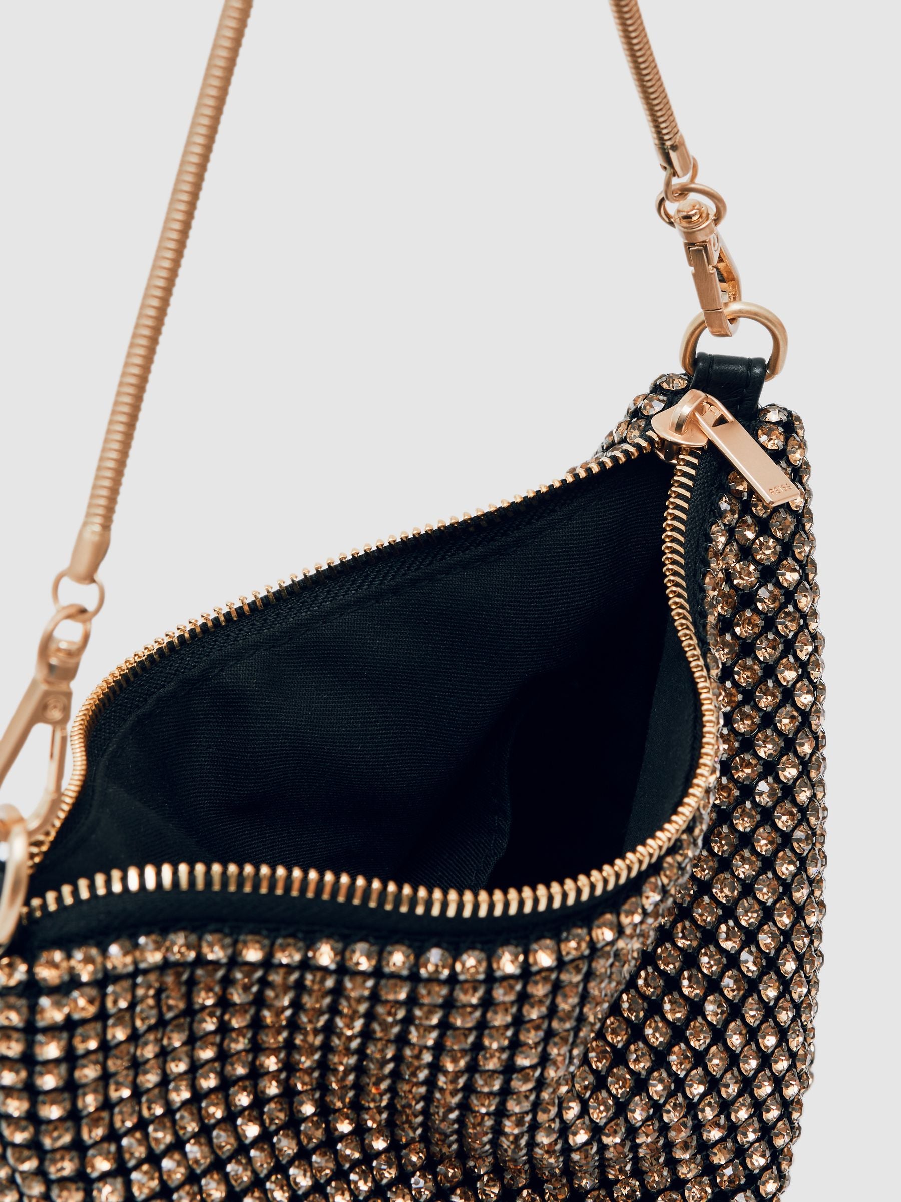 Reiss gold Leah crystal bracelet pouch bag, UK version