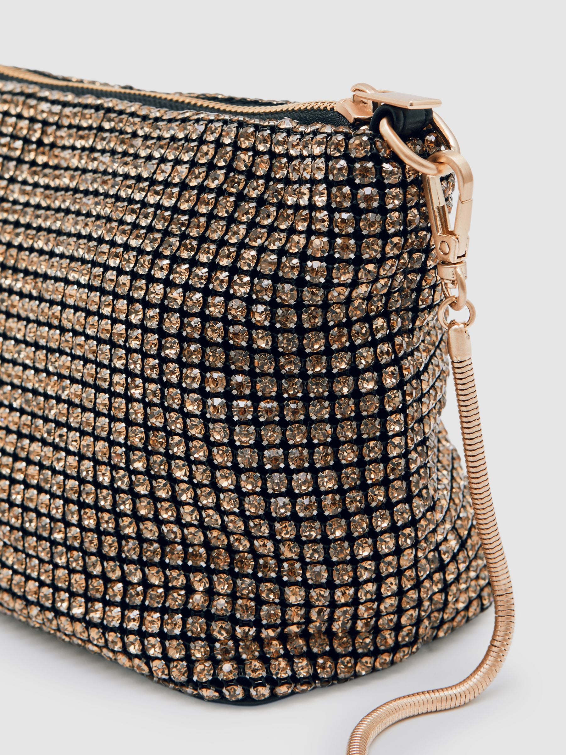 Reiss gold Leah crystal bracelet pouch bag, UK version