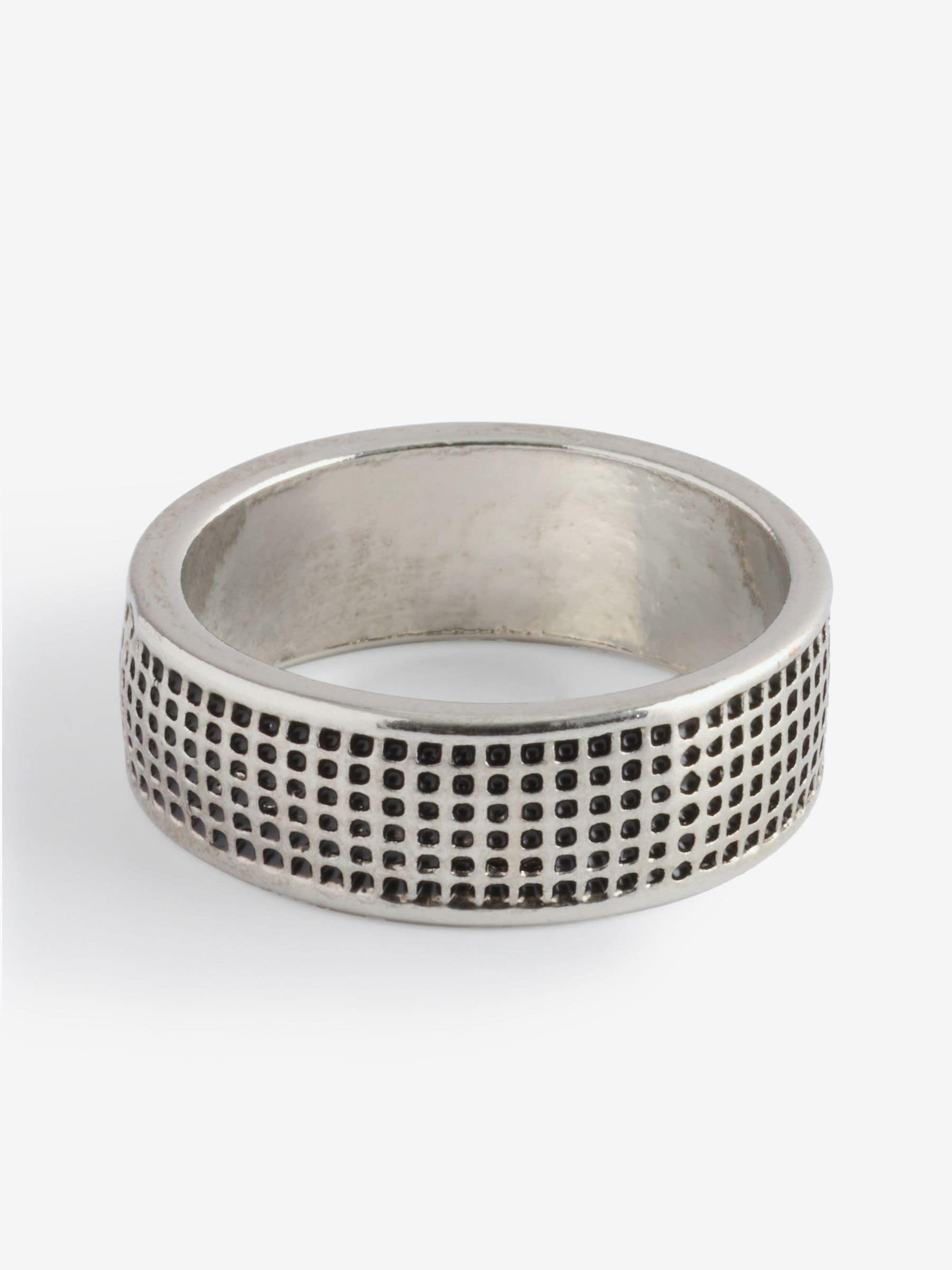 Silver tone checker band ring, UK version