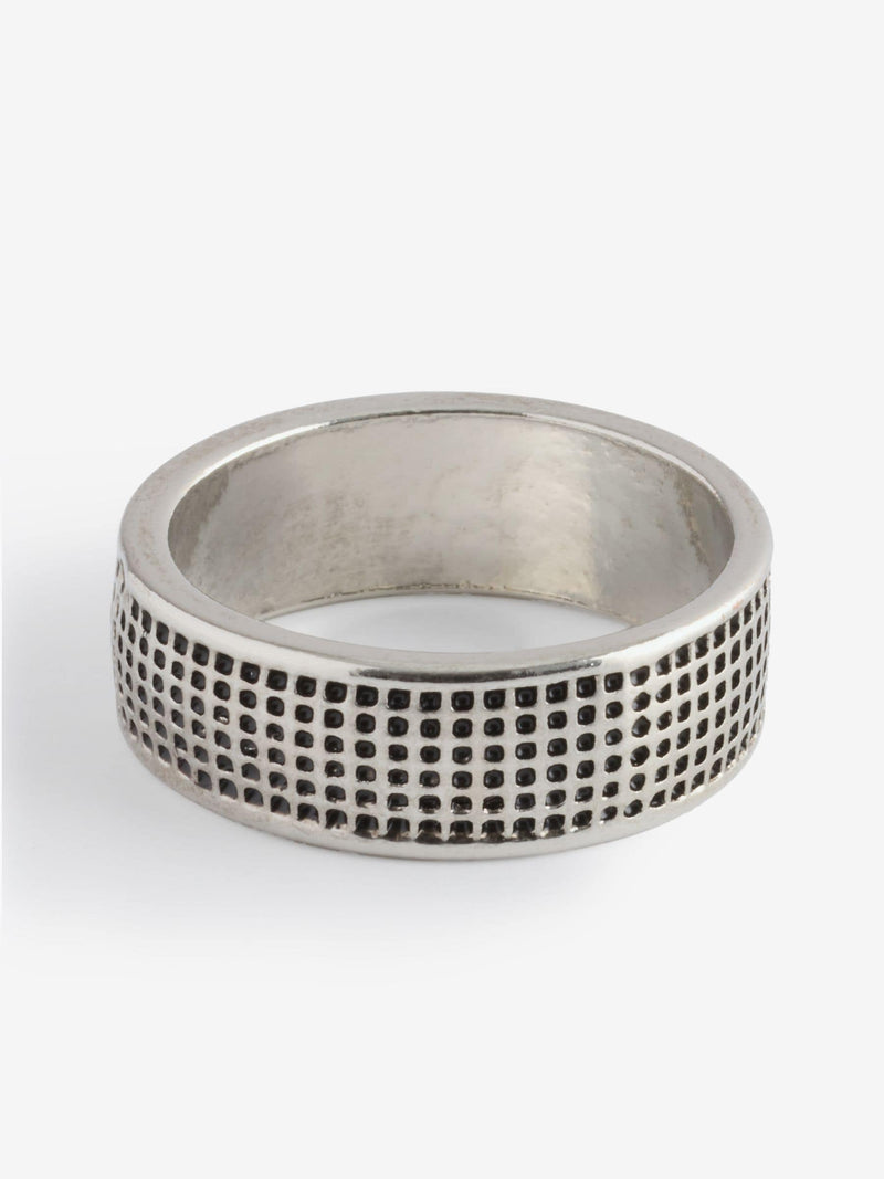Silver tone checker band ring, UK version