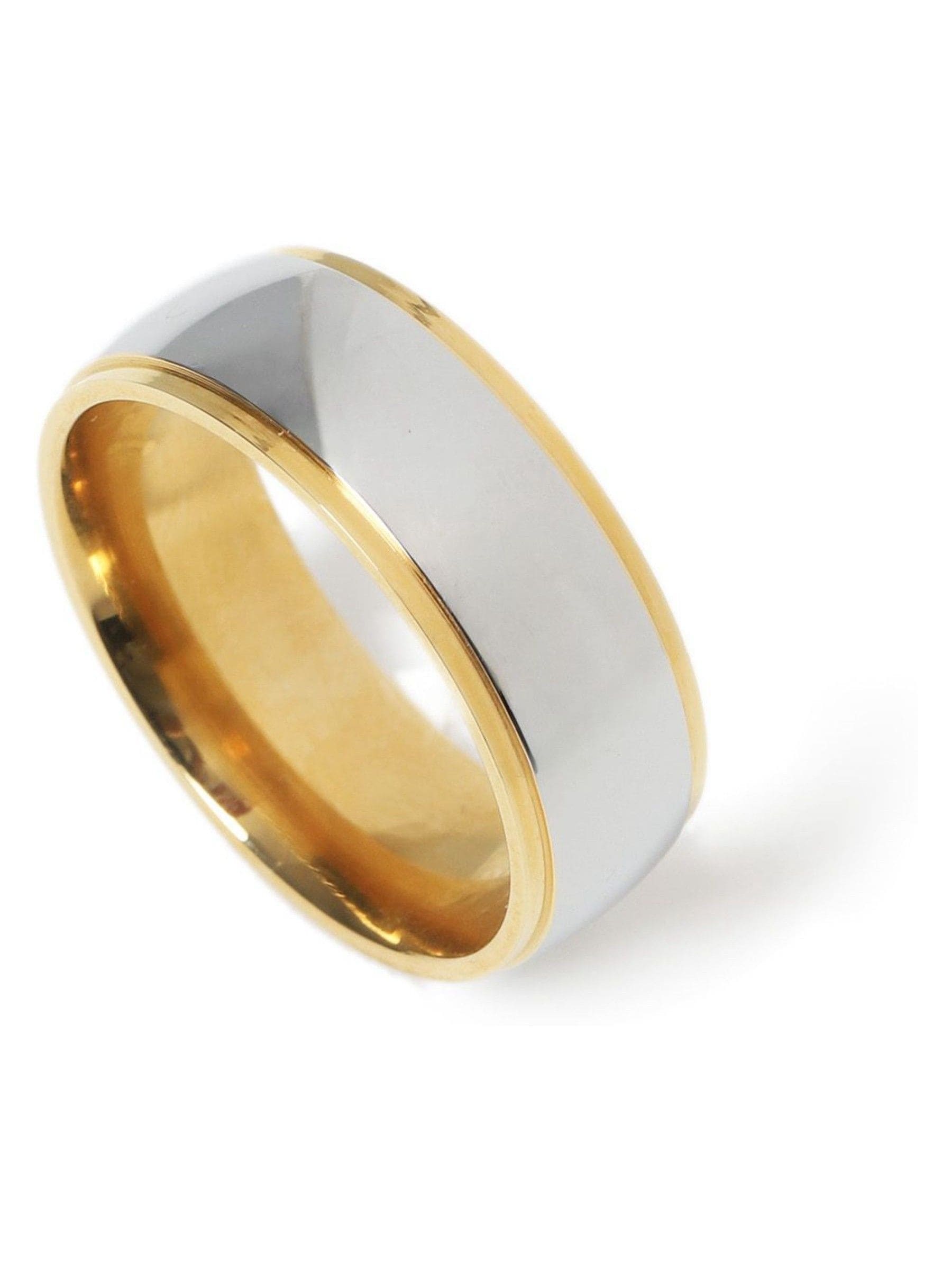 Silver tone stainless steel two tone band ring (British brand)