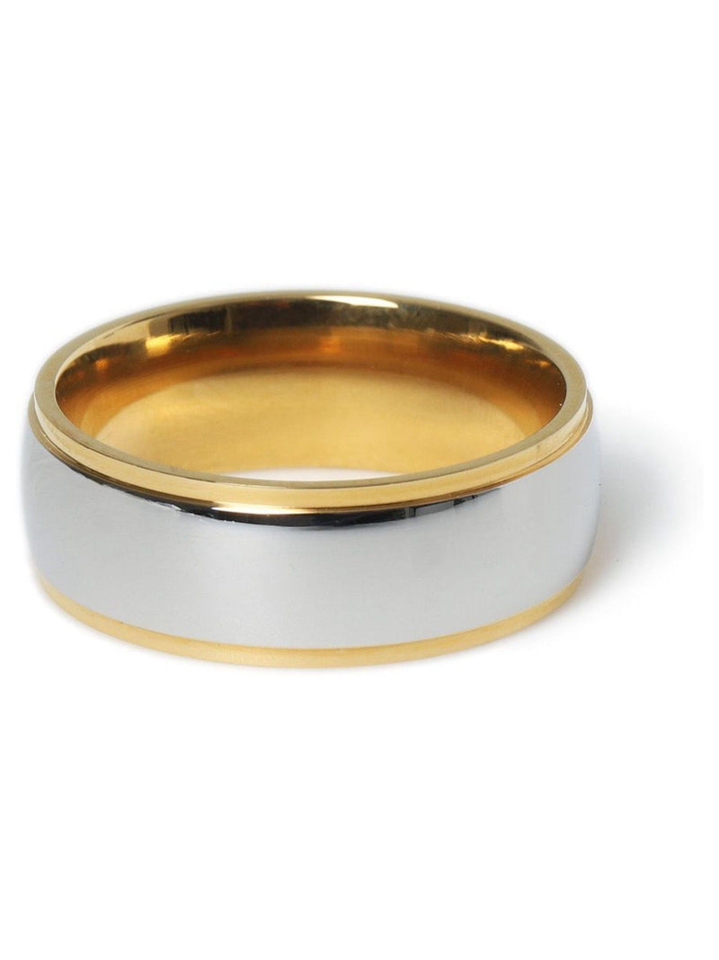 Silver tone stainless steel two tone band ring (British brand)