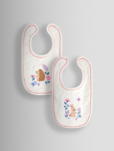 Next JoJo Maman Bébé Cream Speckled Hedgehog 2-Pack Embroidered Appliqué Bibs- Buy online at McGrocer