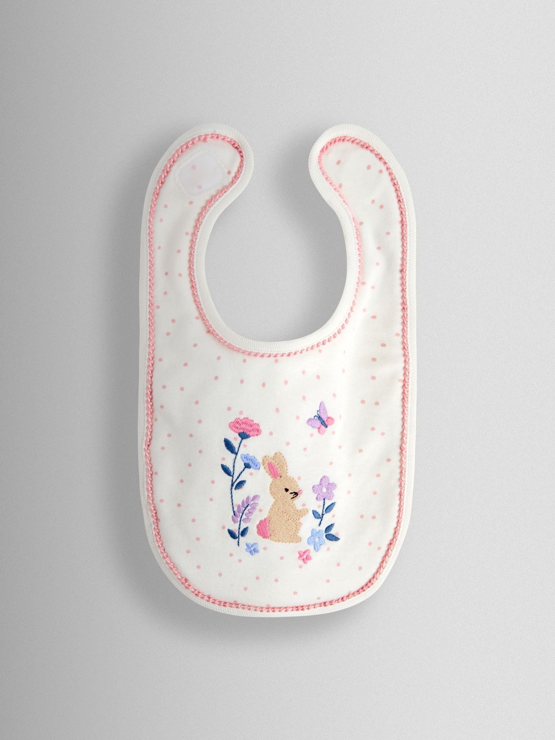 JoJo Maman Bébé cream hedgehog and bunny bibs 2-pack, UK version