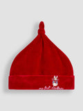 JoJo Maman Bébé red Peter Rabbit My First Christmas velour hat (British brand)