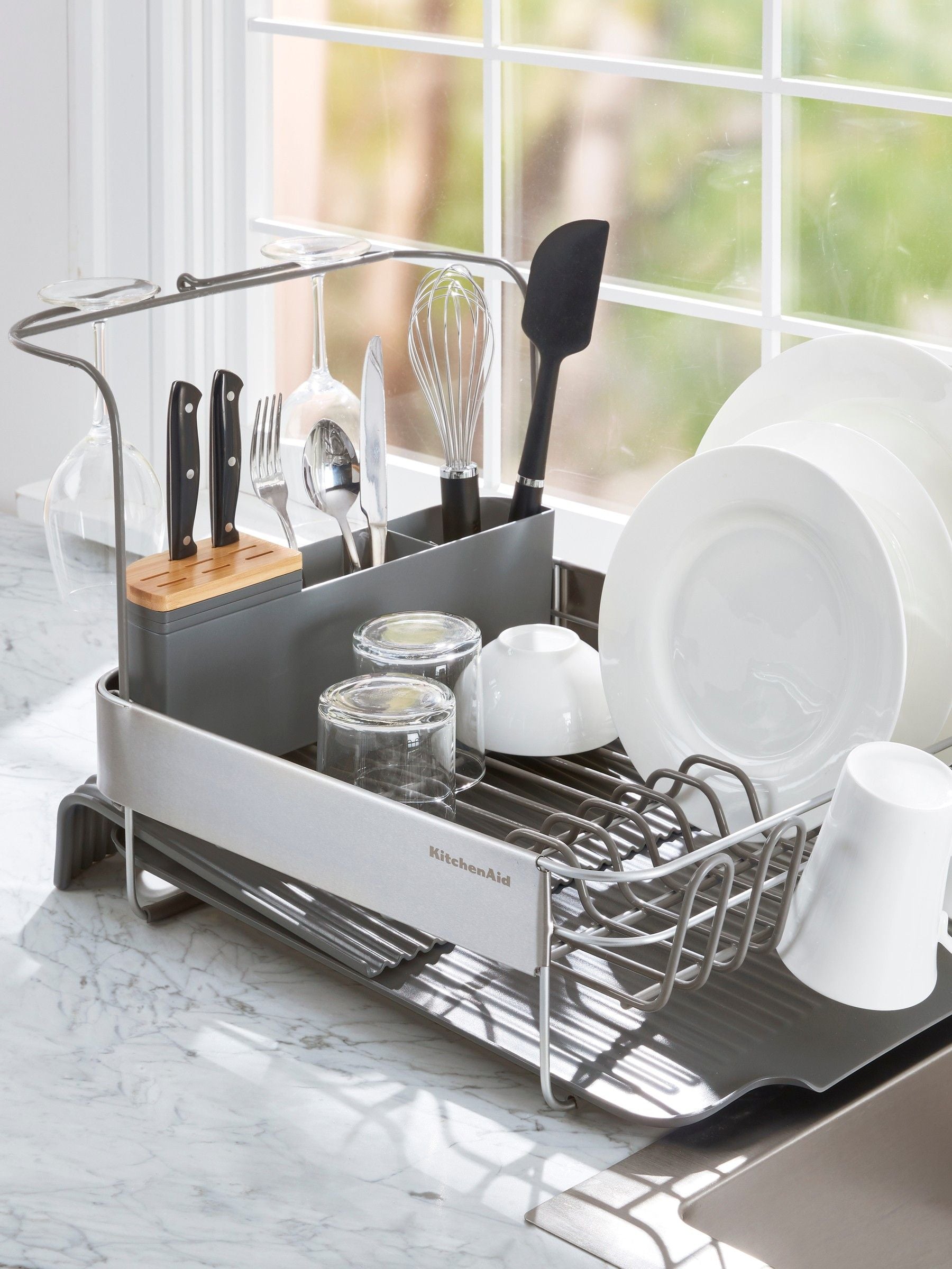KitchenAid expandable dish drying rack glassware holder charcoal grey (British brand)