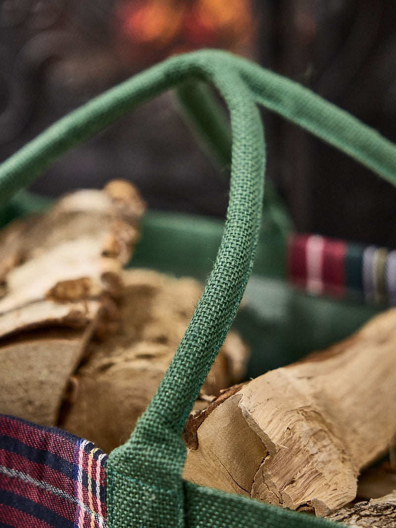 Dibor personalised tartan jute log bag, imported from the UK