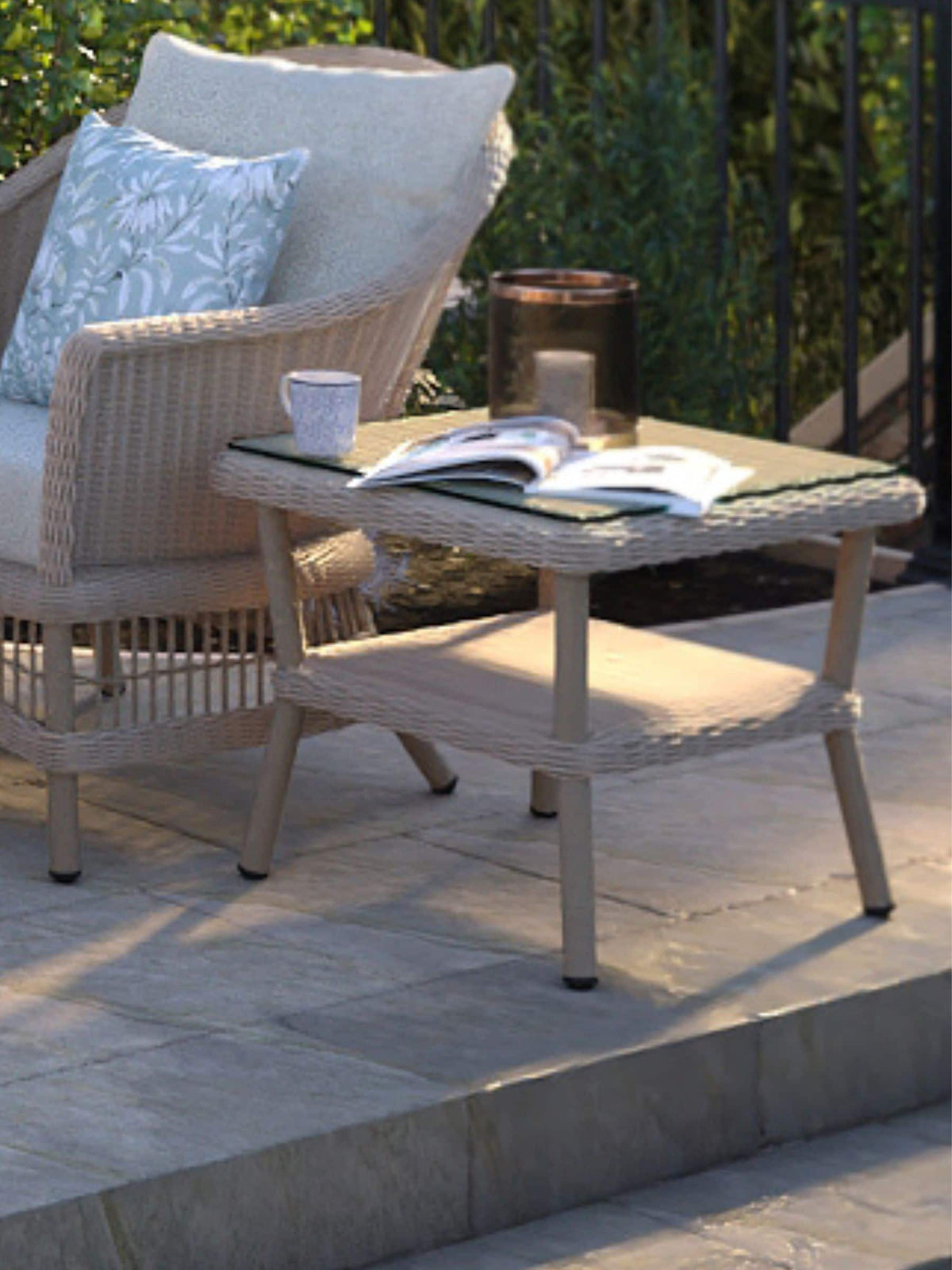 Laura Ashley Natural Carrdale garden rattan side table 50x50cm (British brand)