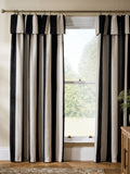 Chenille stripe ruffle top curtains in black and natural - British product