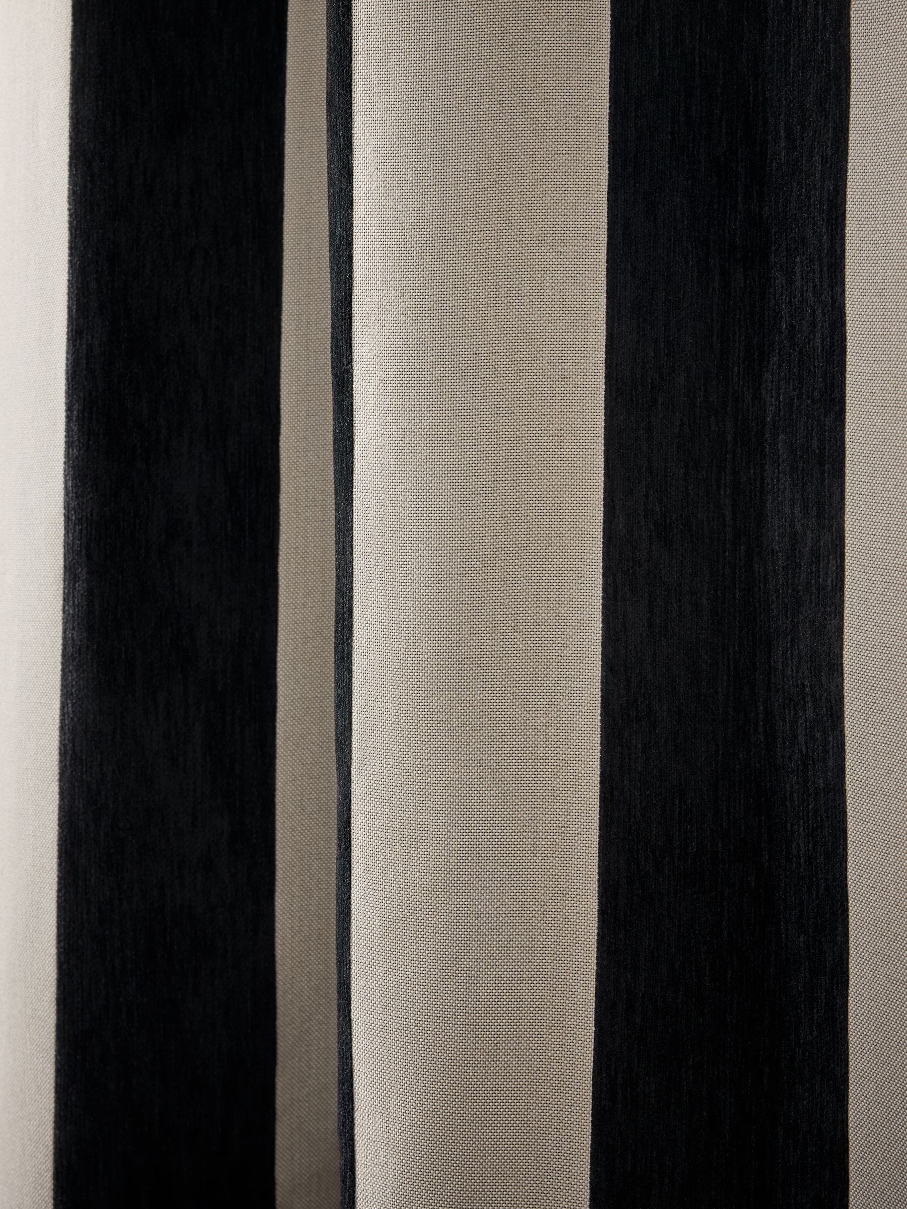 Chenille stripe ruffle top curtains in black and natural - British product
