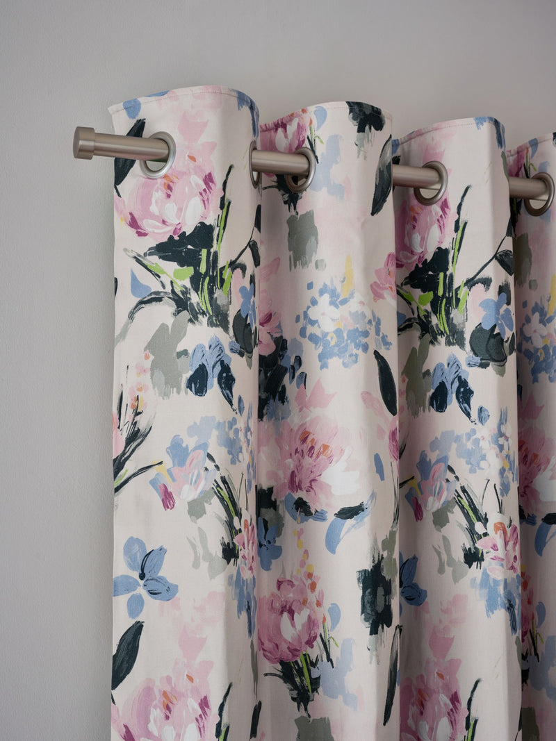 Pink floral blackout thermal eyelet curtains (British brand)