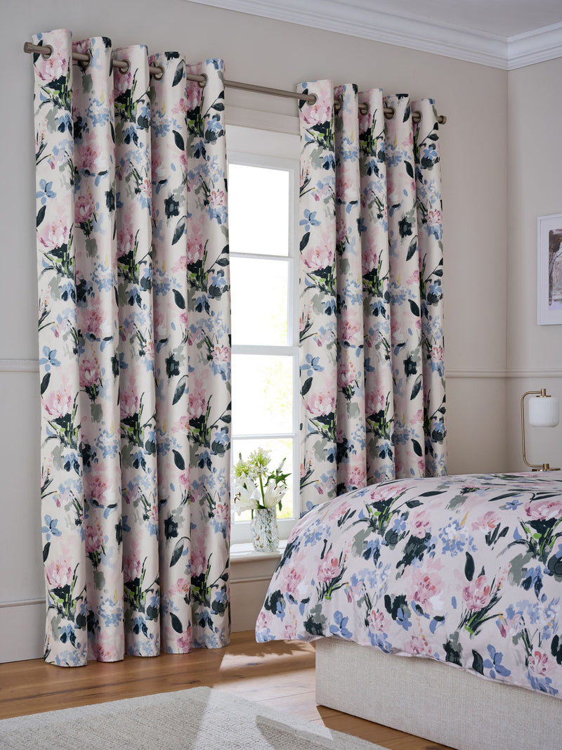 Pink floral blackout thermal eyelet curtains (British brand)