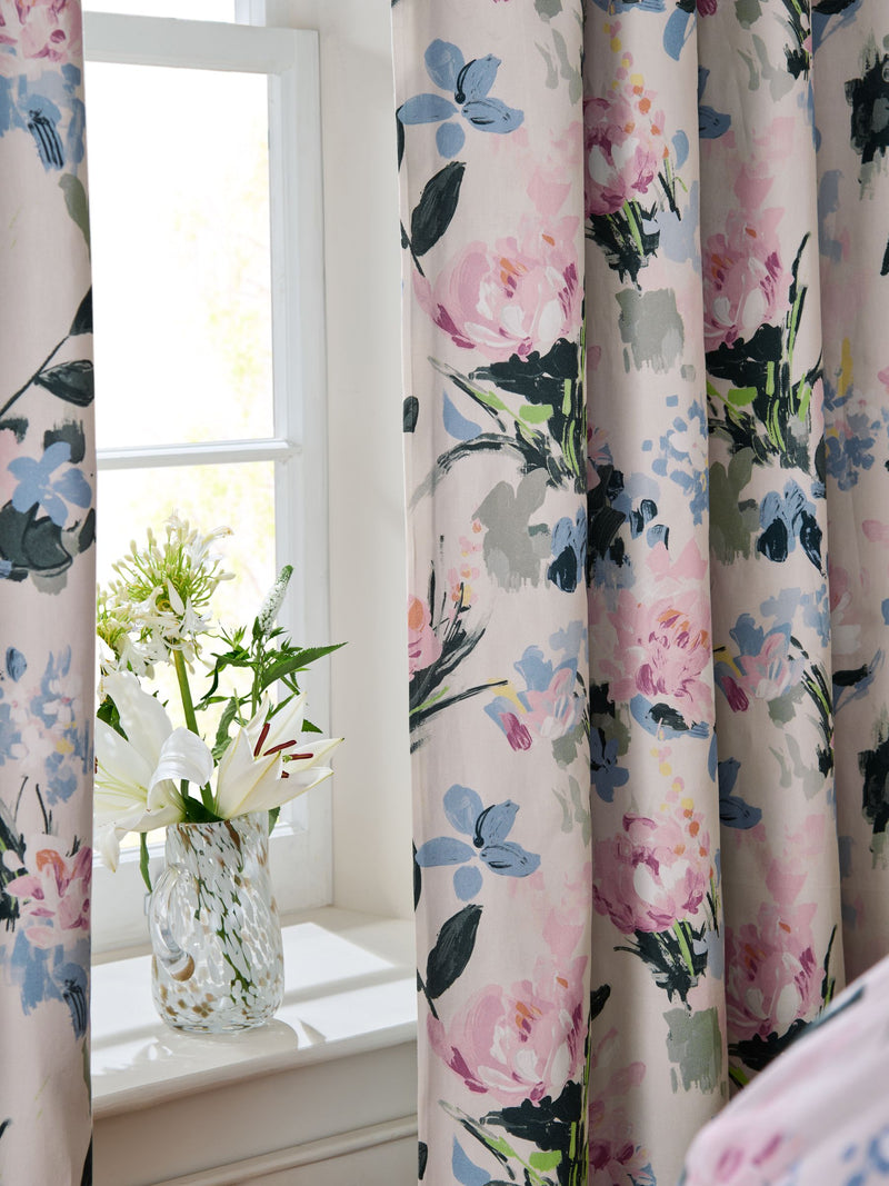 Pink floral blackout thermal eyelet curtains (British brand)